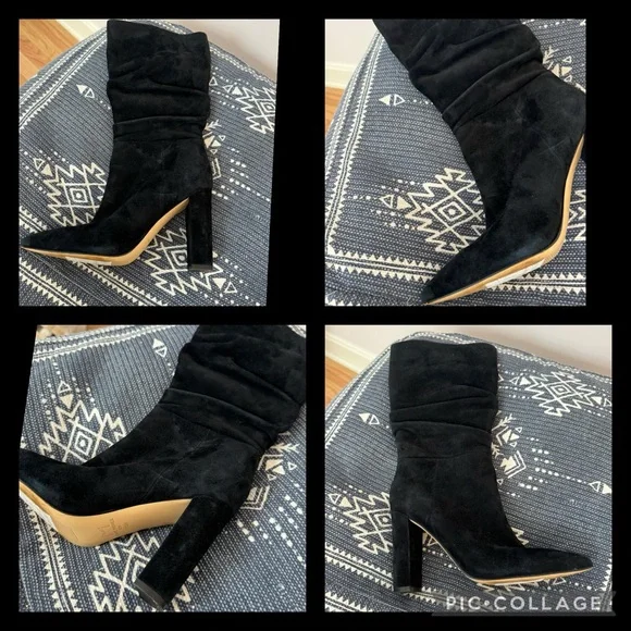 MARC FISHER Gromer Suede Slouched Mid Calf Boots Black size 7.5 women’s - Picture 2 of 5